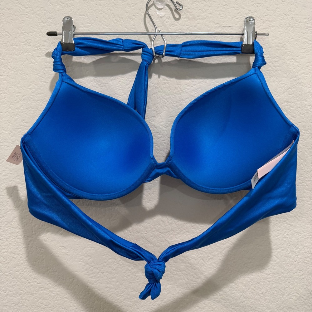 Victoria's Secret Swim Bikini‎ Set Top Bottom Large Blue 36D Push Up Cheeky NEW - Picture 4 of 7